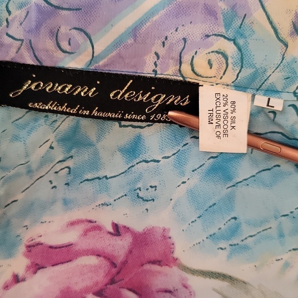 Jovani Designs Hawaiian Aqua Floral Silk Blend Wrap Maxi Skirt - Size Large O/S - Picture 7 of 8
